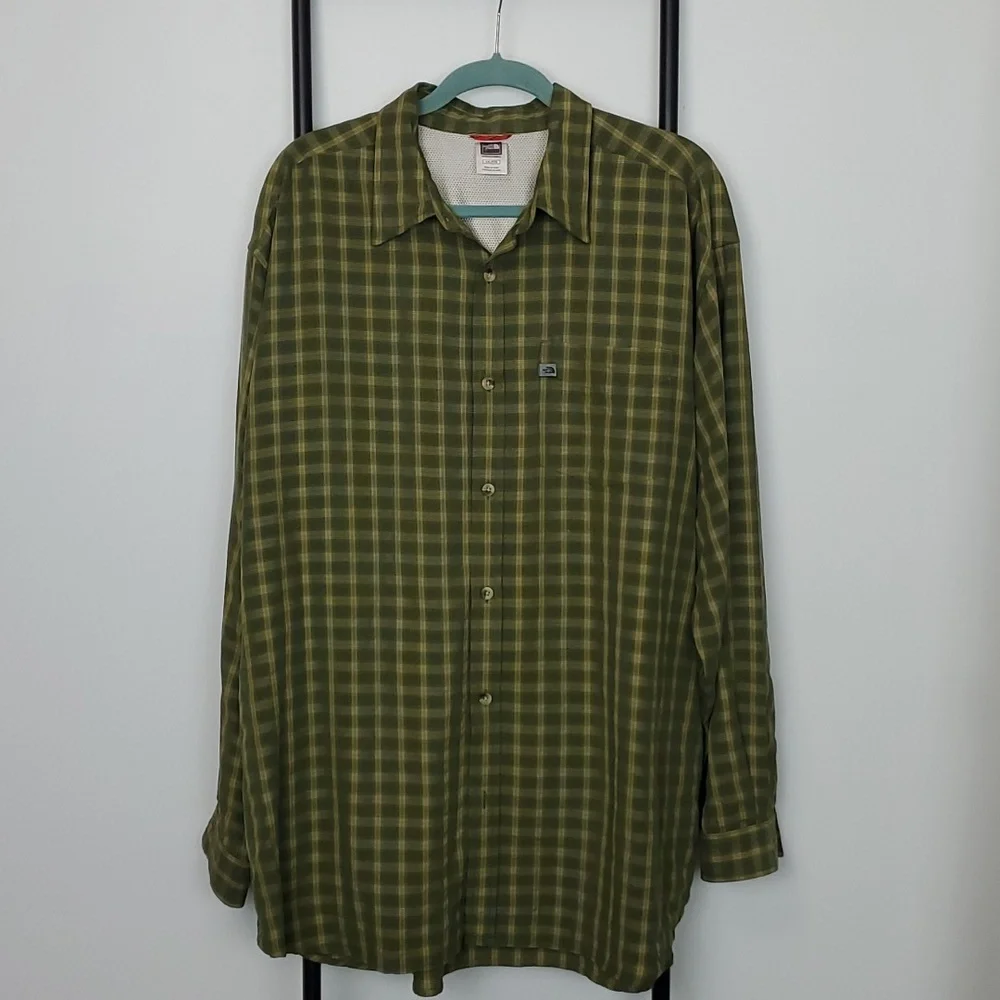 The North Face Green Plaid Modal Blend Men's Long Sleeve Shirt Size XXL